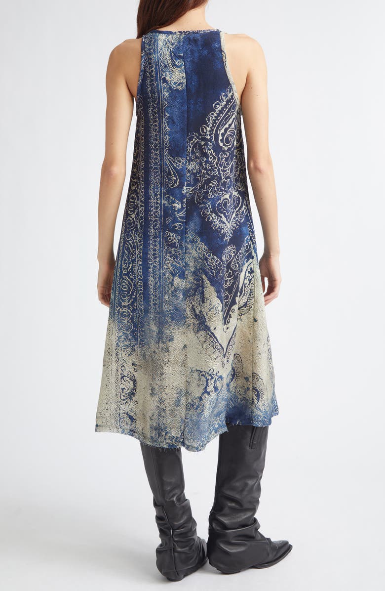 R13 Trompe l'Oeil Bleached Paisley Tank Dress, Alternate, color, Blue Distressed Medallion