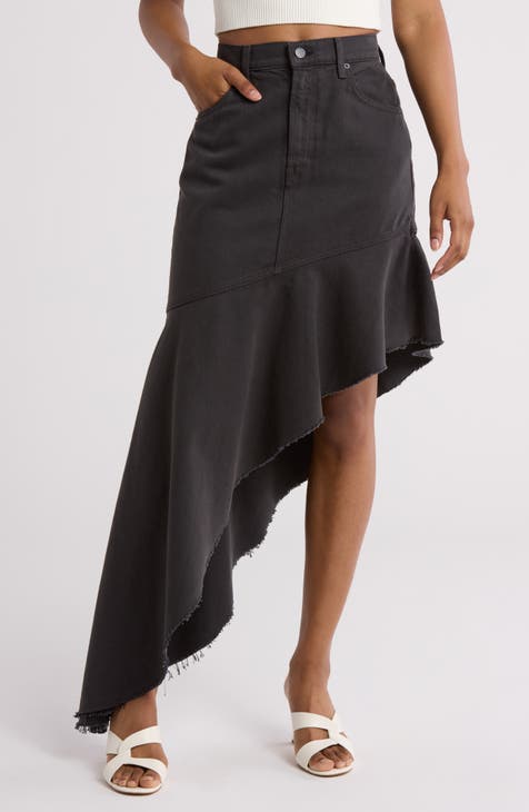 Asymmetric Waterfall Hem Denim Skirt