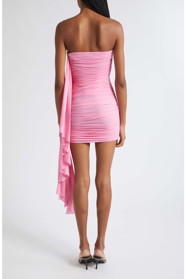 Asymmetric Ruched Strapless Minidress, Alternate, color, BEGONIA PINK