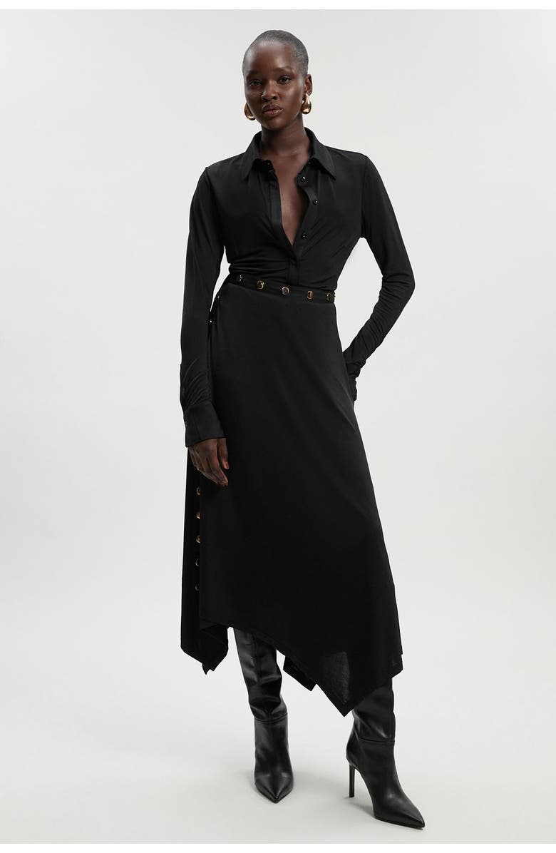 Karen Millen Petite Drapey Crepe Slim Collared Shirt, Alternate, color, Black