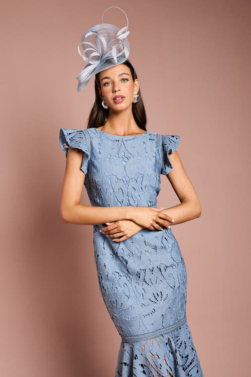 Coast Frill Sleeve Lace Flute Hem Dress In Blue