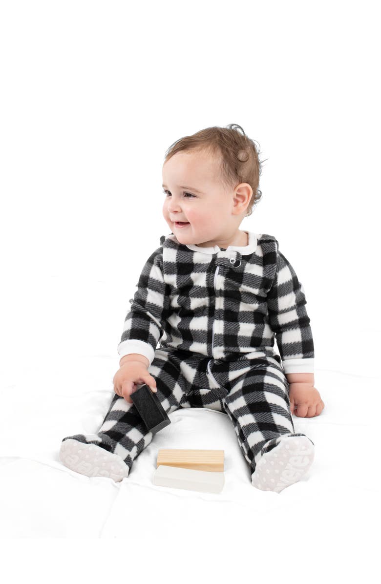 Leveret Footed Fleece Printed Holiday Pajamas, Alternate, color, Plaid Black & White