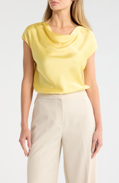 Cowl Neck Cap Sleeve Satin Top