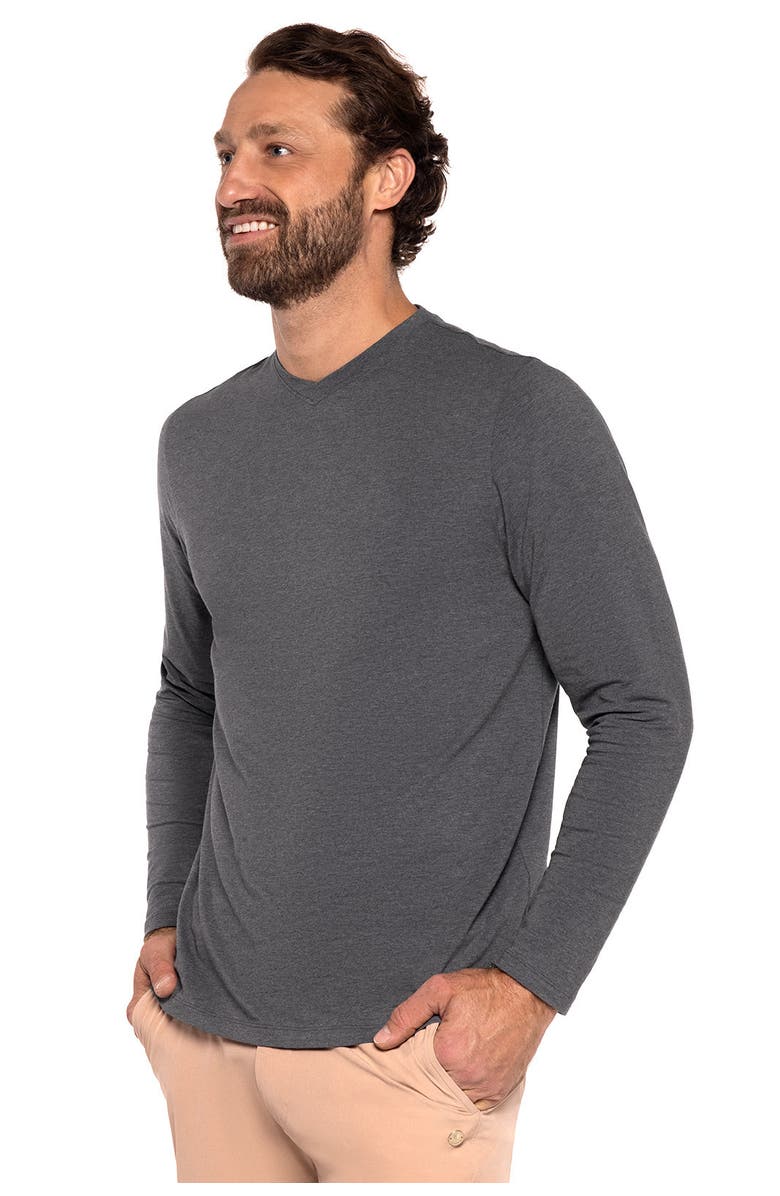 Coolibar Men's V-Neck Long Sleeve T-Shirt - UPF 50+ Sun Protection - Morada, Alternate, color, Charcoal Heather