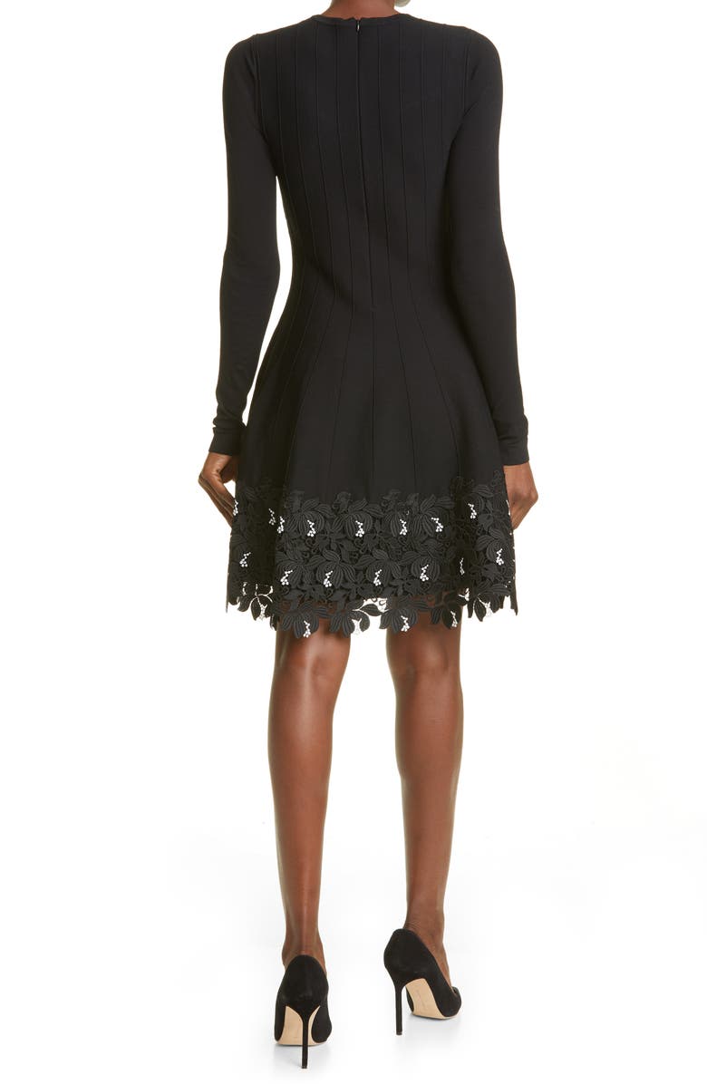 Lela Rose Lace Trim Long Sleeve Knit Dress, Alternate, color,