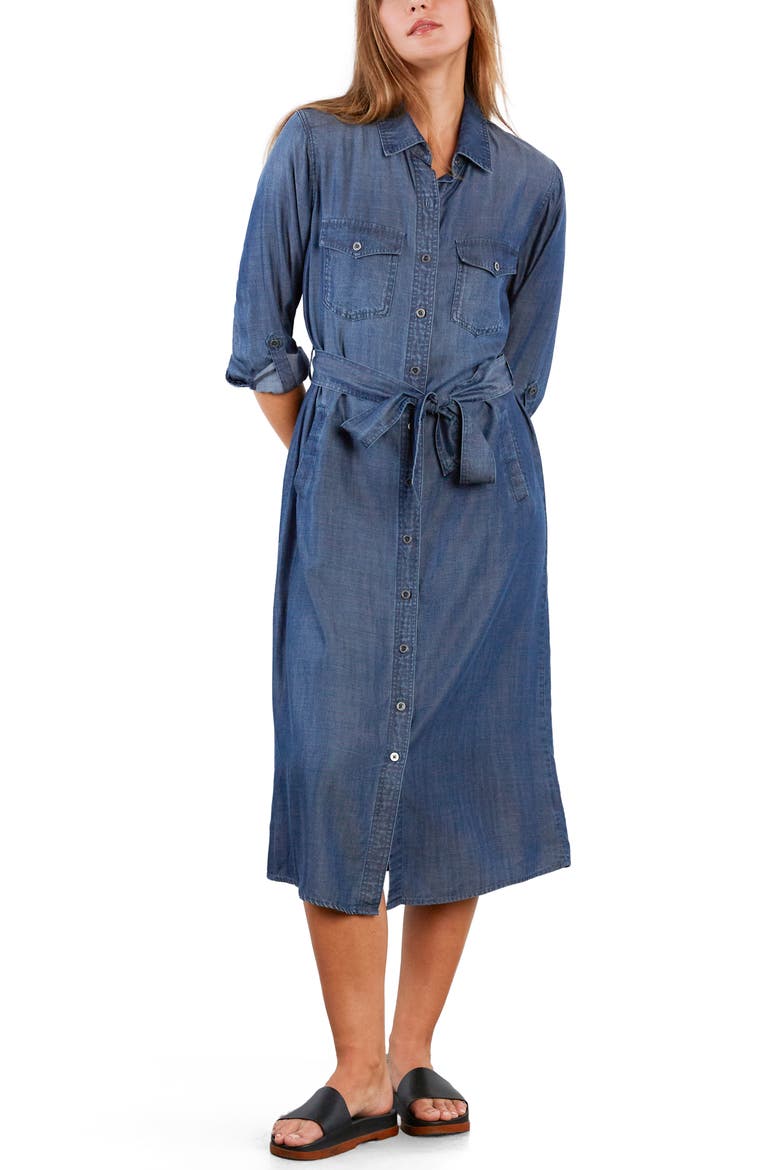 Soft Denim Belted Midi Shirtdress, Alternate, color, DULCET BLUE