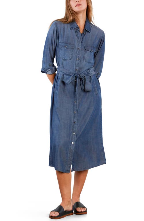 Wash Lab Denim Soft Denim Belted Midi Shirtdress In Blue
