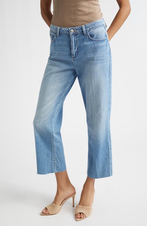 Wanda High Waist Raw Hem Crop Wide Leg Jeans (Anaheim)