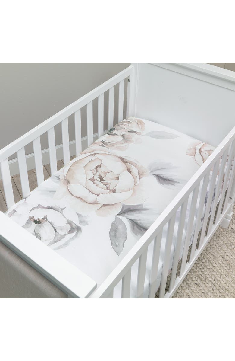 Lambs & Ivy Signature Watercolor Floral Organic Cotton Fitted Crib Sheet, Alternate, color, White Multi