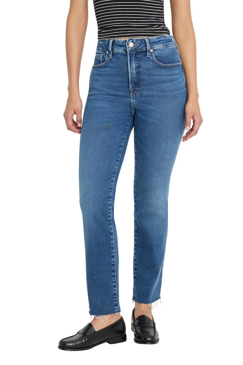 Soft-Tech Good Straight Raw Hem Ankle Straight Leg Jeans, Main, color, INDIGO818