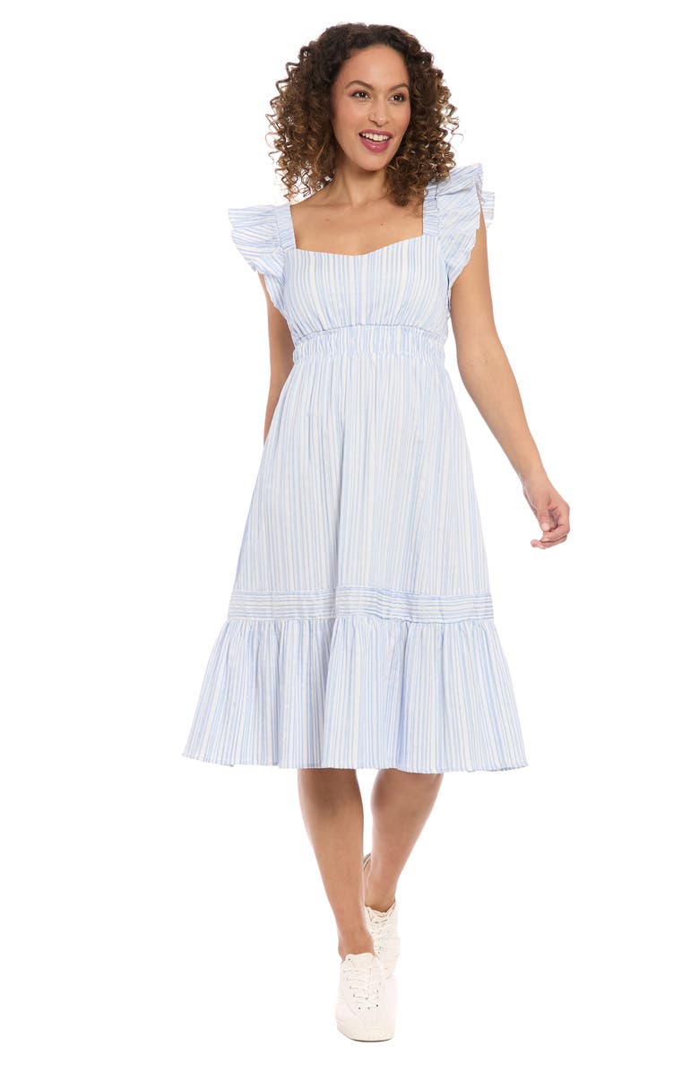 London Times Stripe Ruffle Sleeve Empire Waist Midi Dress, Alternate, color, 