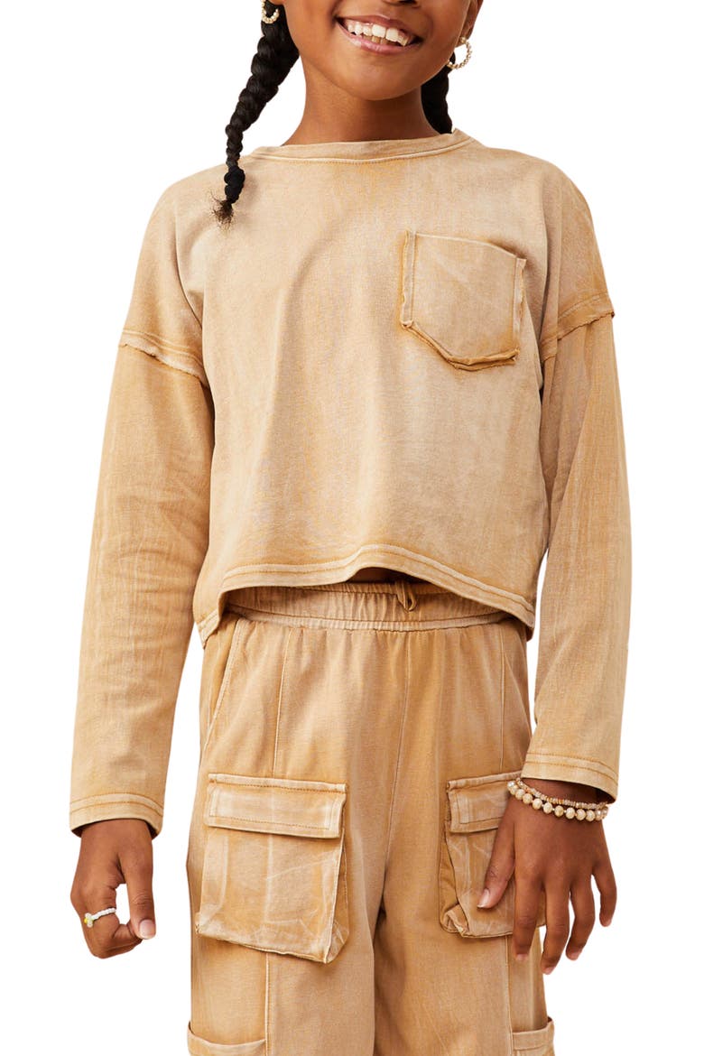 Kids' Washed Pocket Cotton Long Sleeve T-Shirt, Main, color, TAUPE