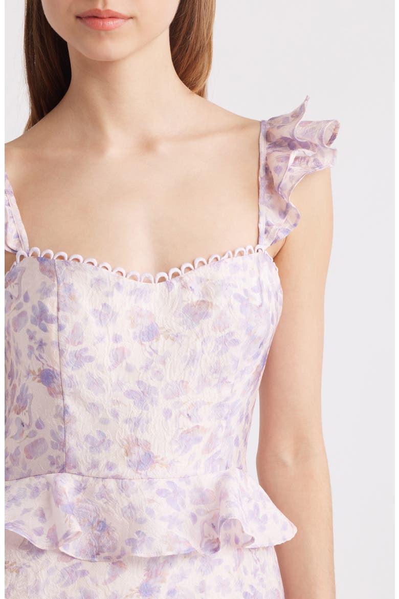 Bianca Ruffle Strap Floral Jacquard Minidress, Alternate, color, LAVENDAR FLORAL