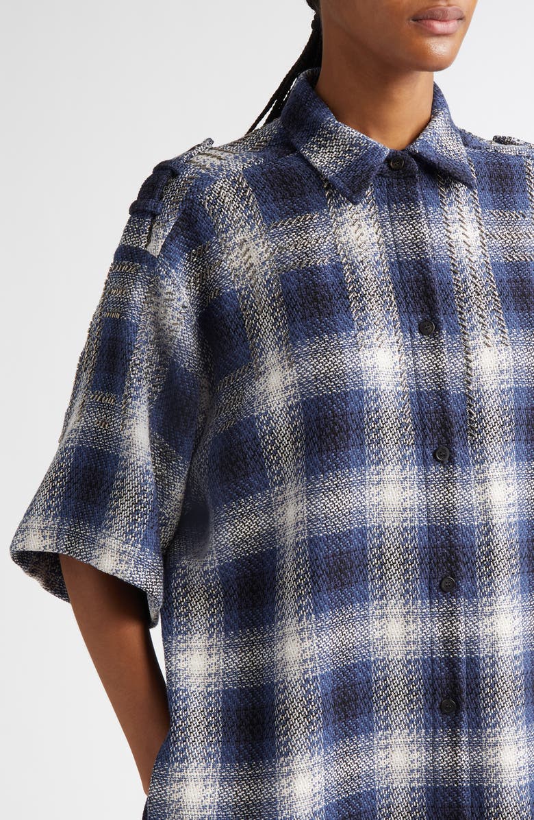 Golden Goose Embroidered Plaid Oversize Short Sleeve Button-Up Shirt, Alternate, color,