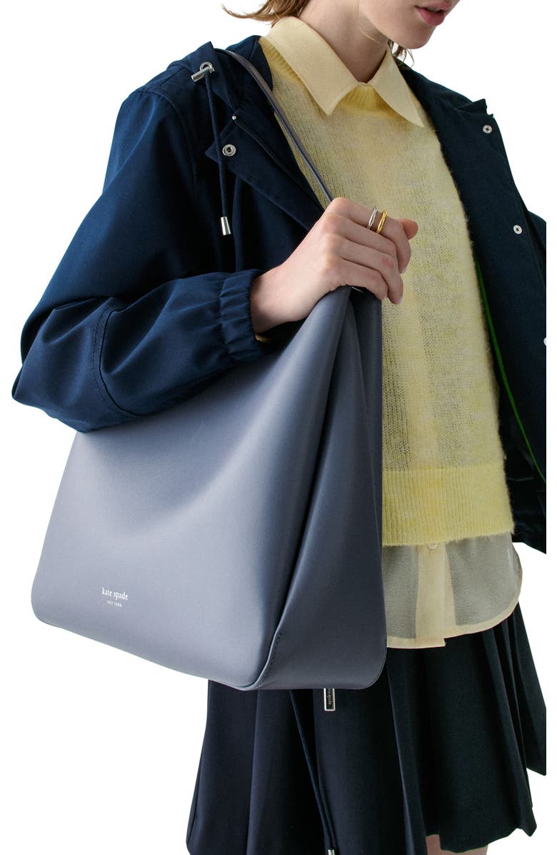Kate Spade New York large grace leather shoulder bag, Alternate, color, Cinder Grey