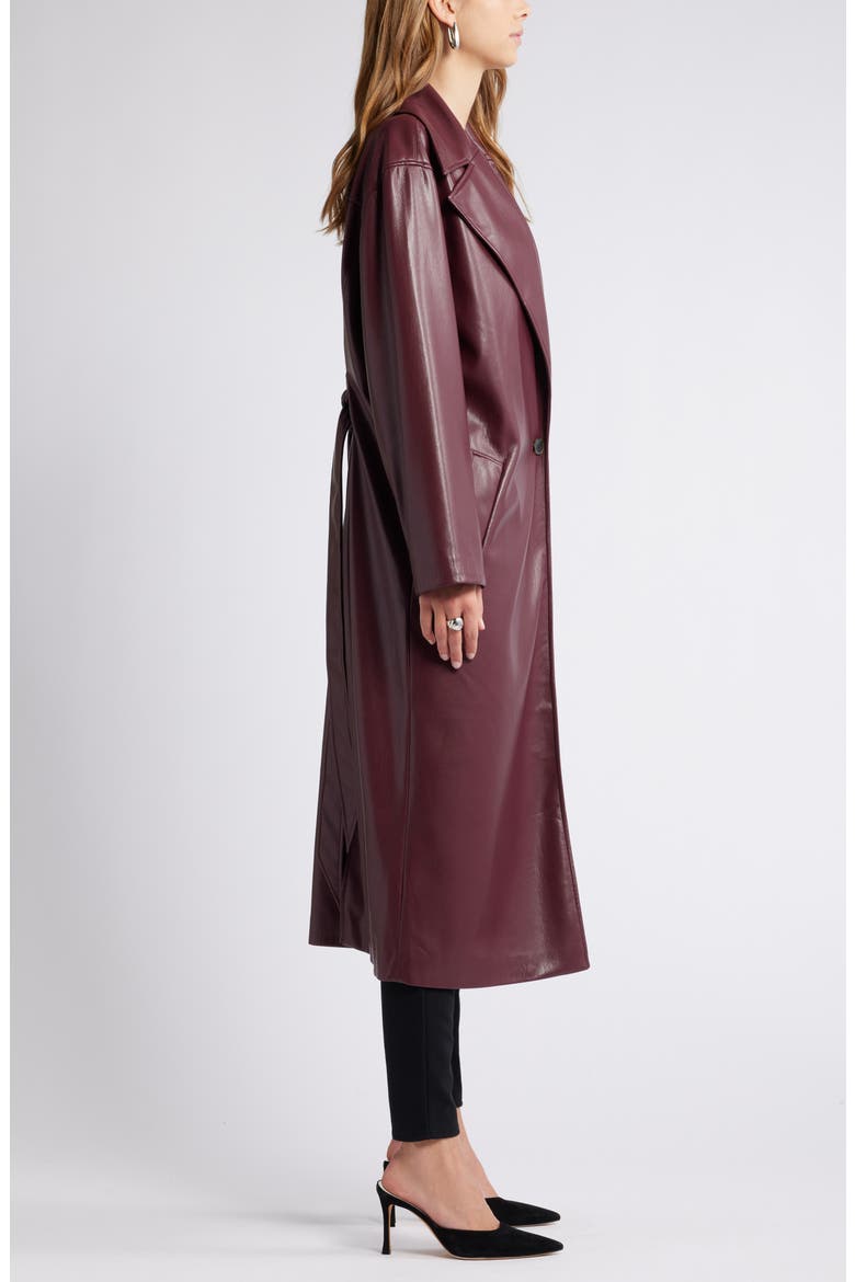 Faux Leather Trench Coat, Alternate, color, BURGUNDY FIELD