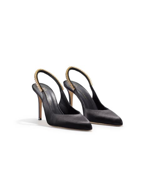 Raven Satin Slingbacks