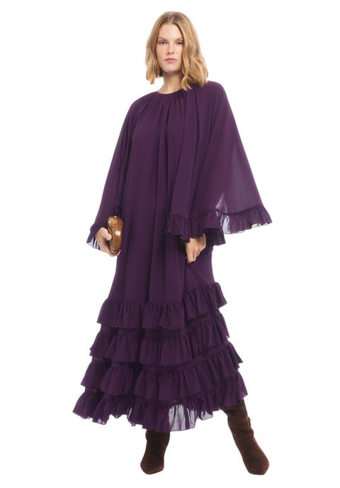 Ruffled Georgette Gown With Cape (plus)
