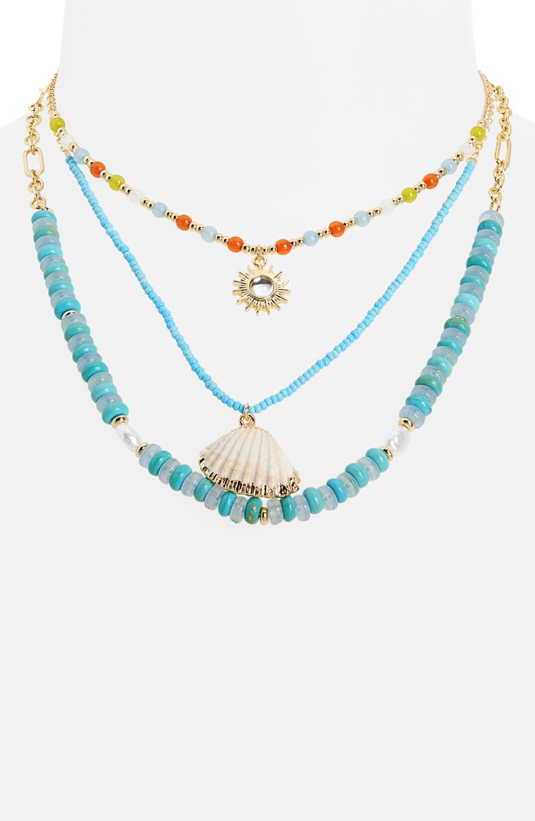 Leith Layered Shell Charm Beaded Necklace, Alternate, color, Blue Multi- Gold