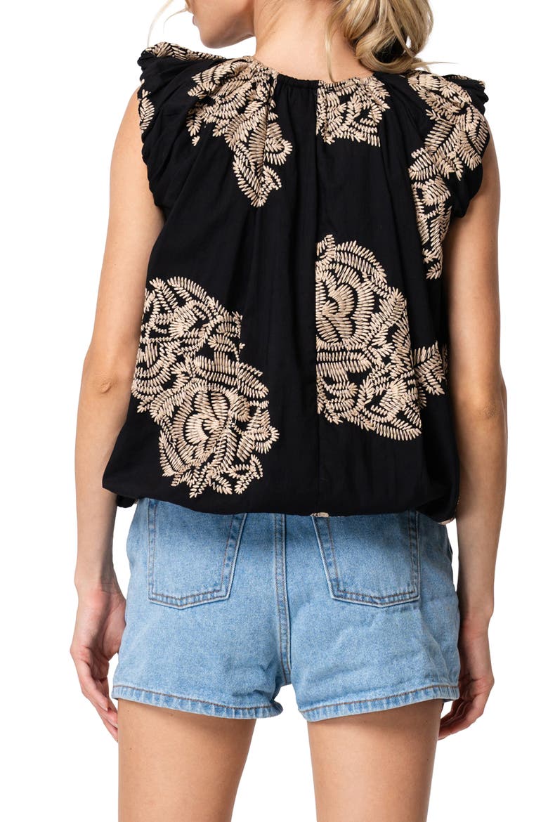 Sabrina Embroidered Bubble Hem Cotton Top, Alternate, color, BLACK CREAM