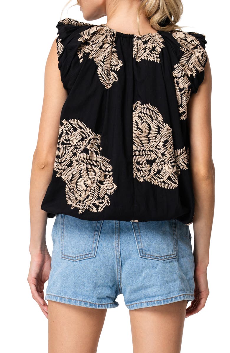CIEBON Sabrina Embroidered Bubble Hem Cotton Top, Alternate, color, Black Cream