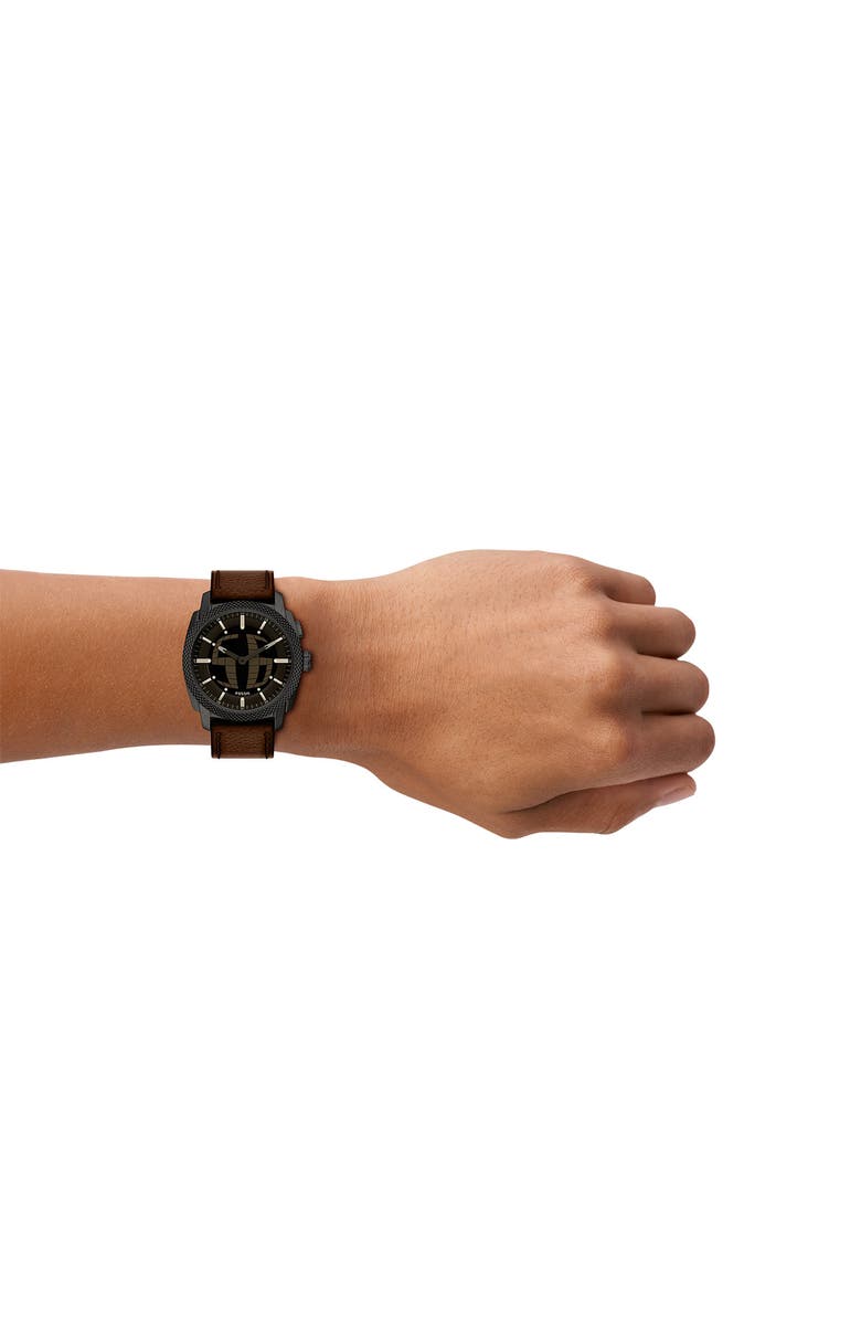 Fossil Machine Big Tic<sup>®</sup> Anadigi Leather Strap Watch, 41mm, Alternate, color, Brown