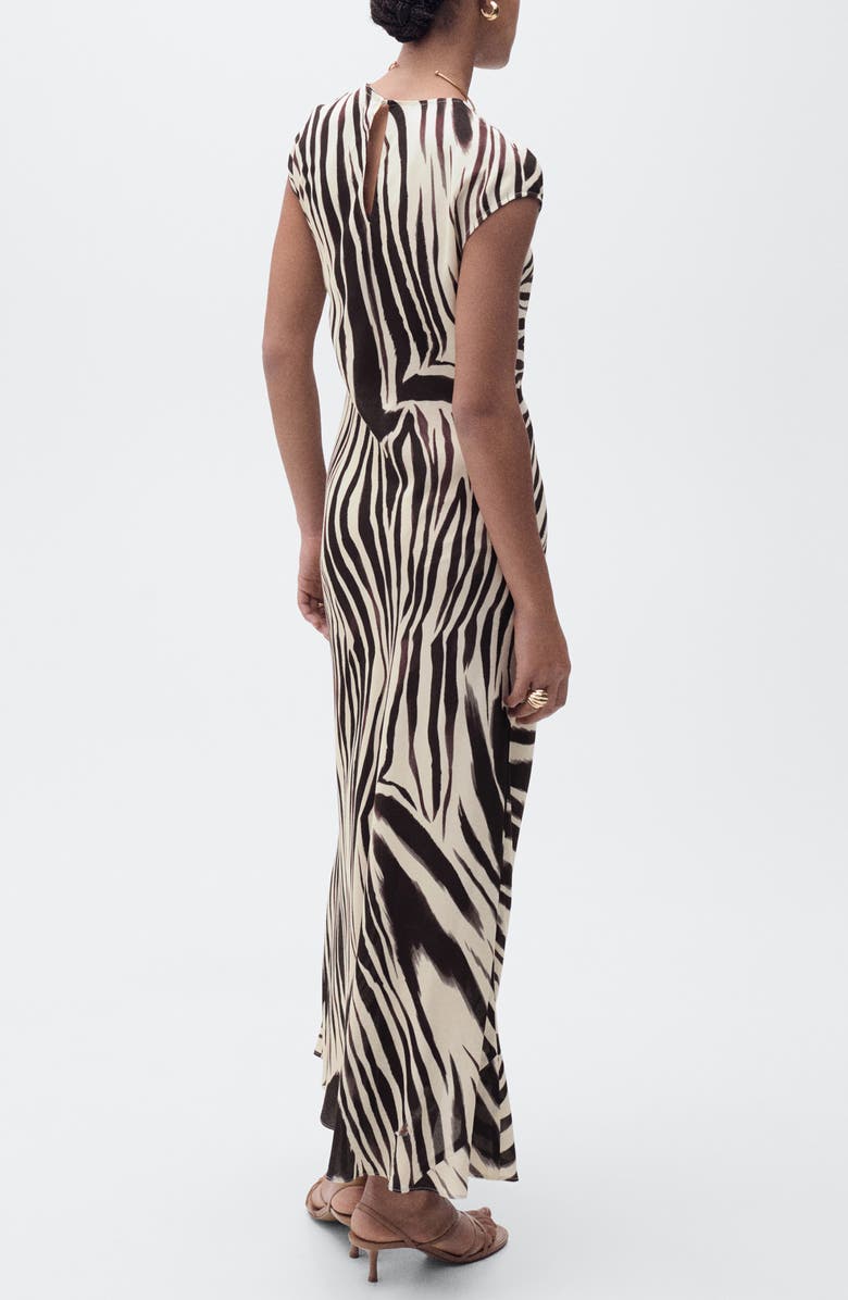 MANGO Zebra Print Cap Sleeve Midi Dress, Alternate, color, 