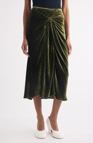Dries Van Noten Smila Twist Front Velvet Midi Skirt