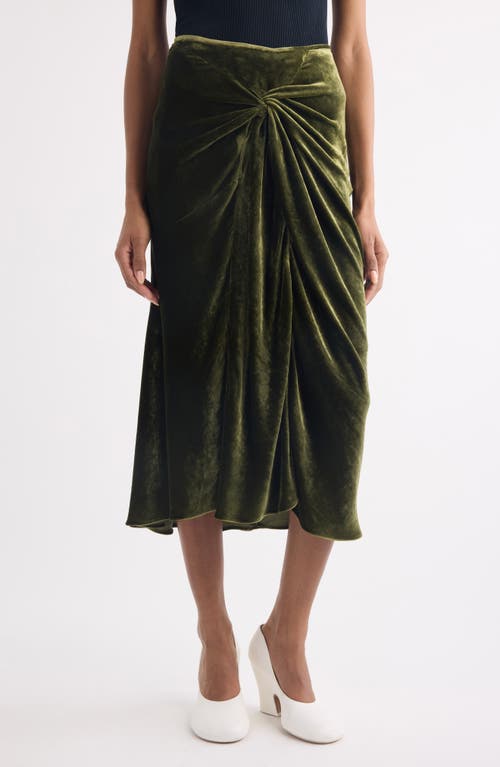 Dries Van Noten Smila Twist Front Velvet Midi Skirt In Green