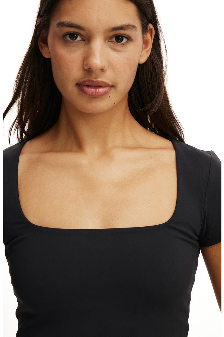 Women's Active Ultra Soft Square Neck Fitted Tshirt, Alternate, color, Black