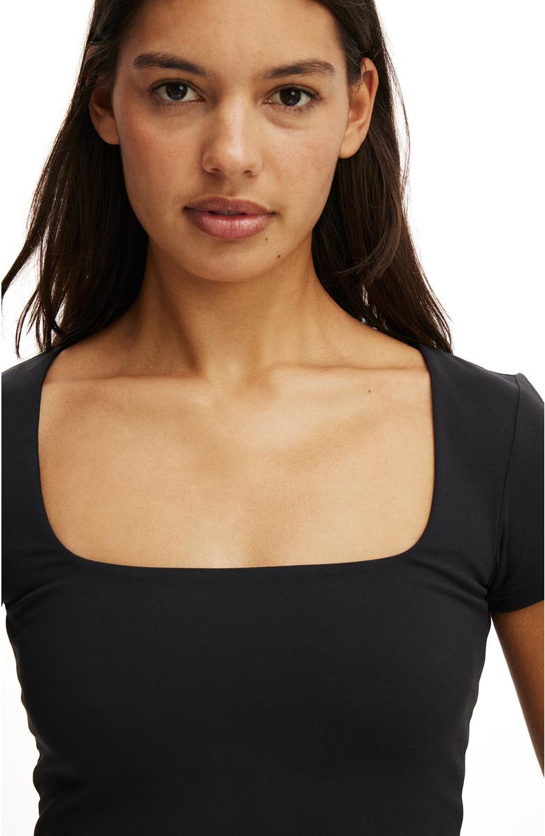 COTTON ON BODY Women's Active Ultra Soft Square Neck Fitted Tshirt, Alternate, color, Black