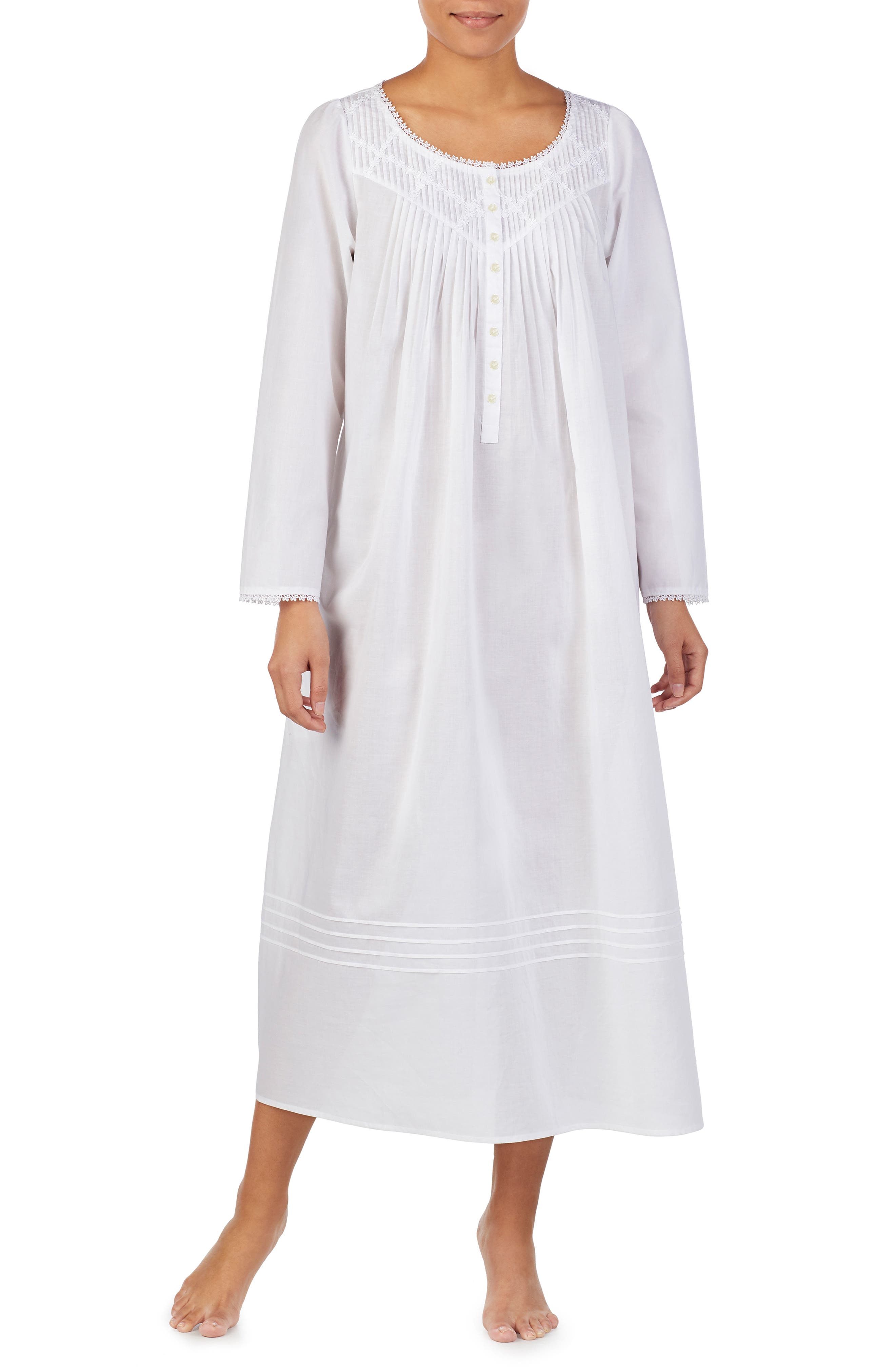 Eileen West Long Sleeve Nightgown in Solid White 