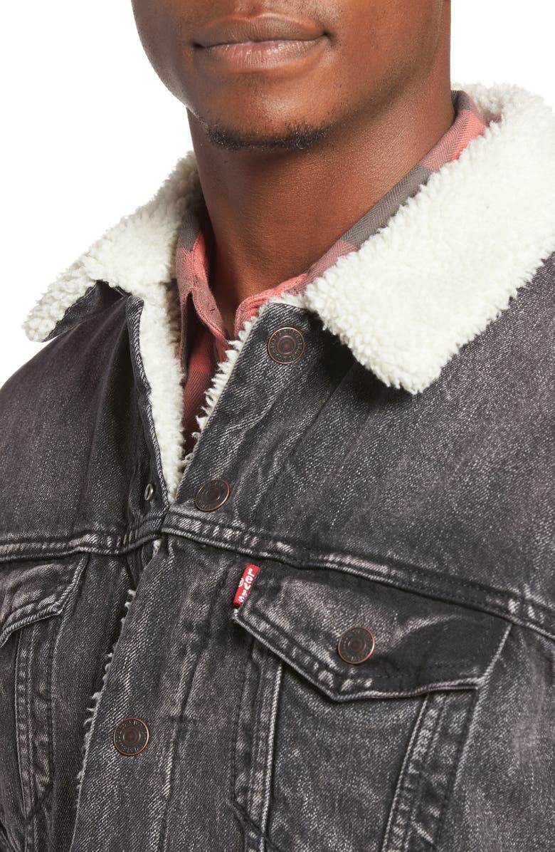 Levi's<sup>®</sup> Fleece Lined Denim Trucker Jacket, Alternate, color, 