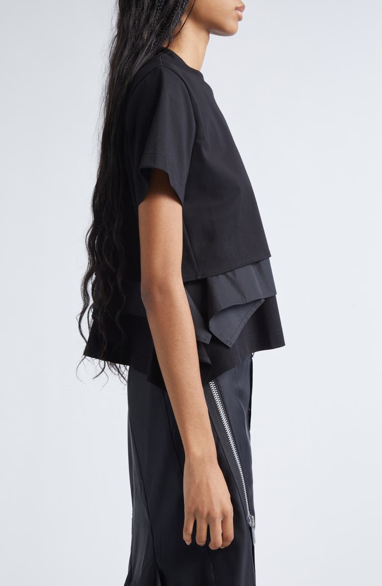 Sacai Mixed Media Poplin & Jersey Pocket T-Shirt, Alternate, color, Black/ Black