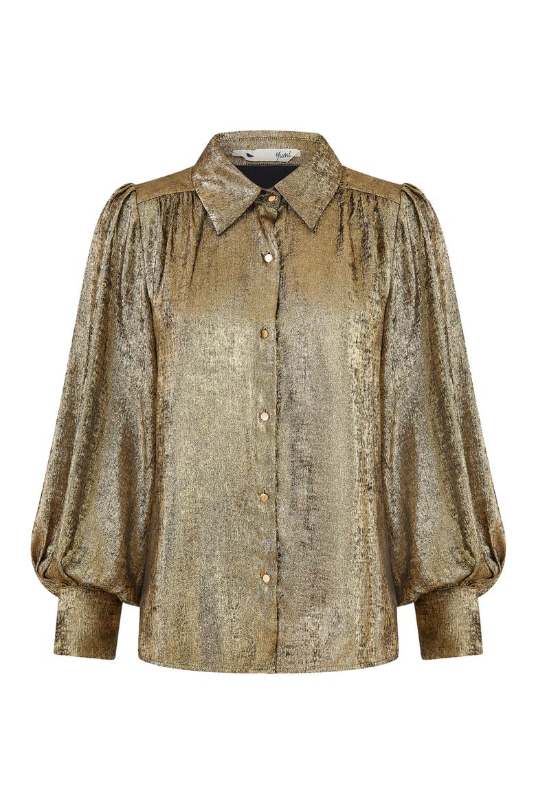 Metallic Relaxed Balloon Sleeve Shirt, Alternate, color, Gold