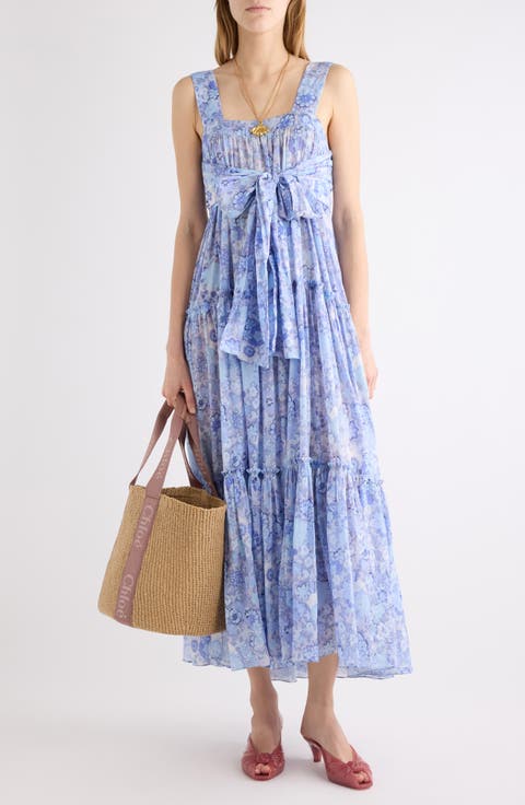 Floral Tiered Cotton Voile Maxi Dress