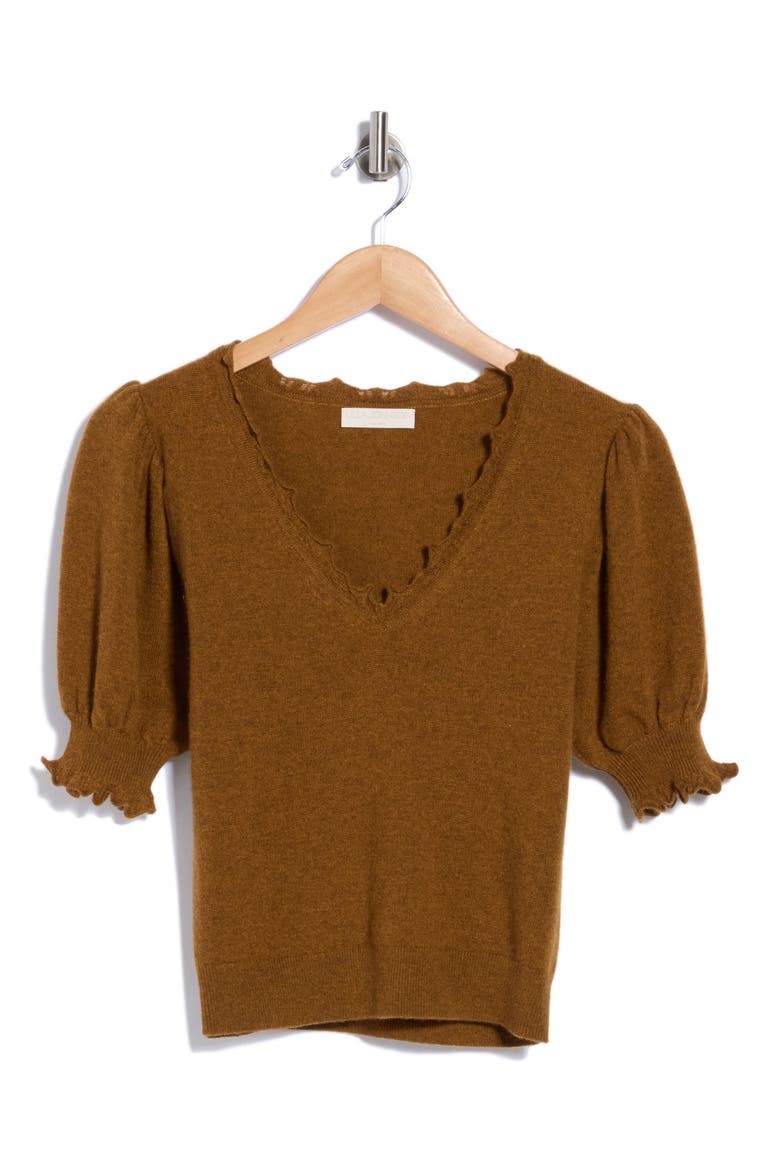Polline Mongolian Cashmere Short Sleeve Sweater, Main, color, UMBER