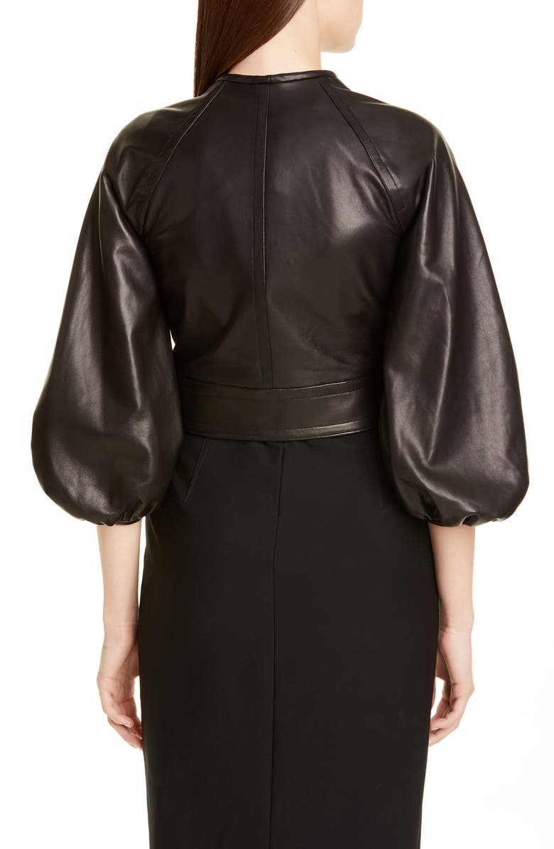 Yigal Azrouël Crop Lambskin Leather Jacket, Alternate, color, 