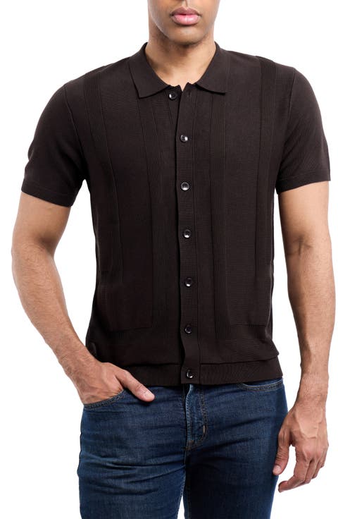 Textured Short Sleeve Button-Up Sweater