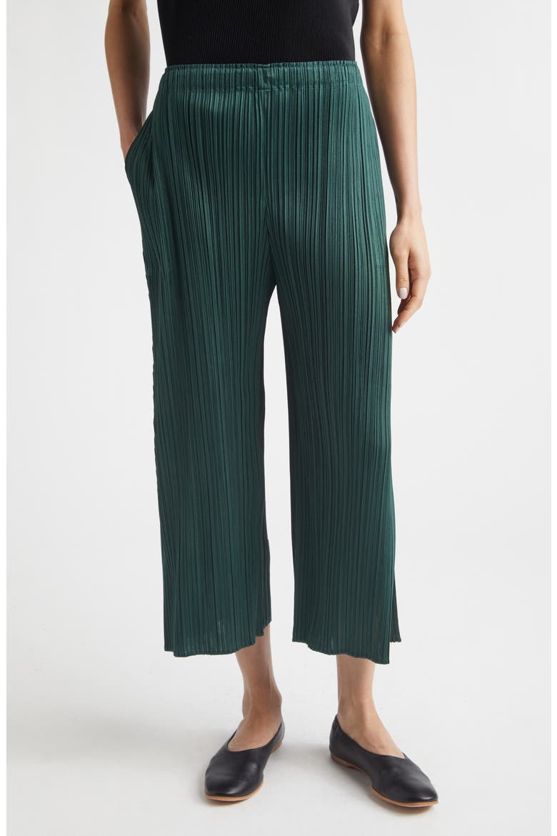 Monthly Colors March Pleated Crop Straight Leg Pants, Main, color, DARK GREEN