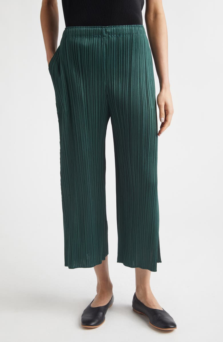 Pleats Please Issey Miyake Monthly Colors March Pleated Crop Straight Leg Pants, Main, color, Dark Green