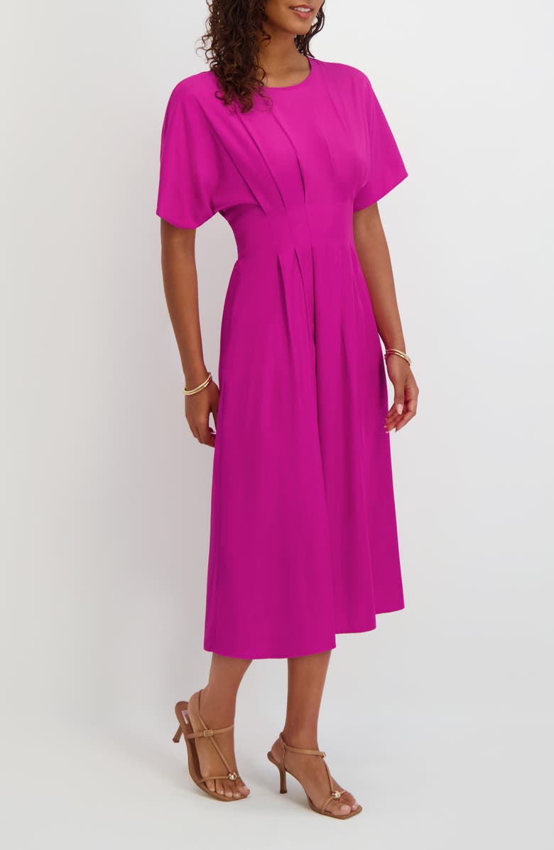 Kensie Short Sleeve Fit & Flare Midi Dress, Alternate, color, Fuchsia