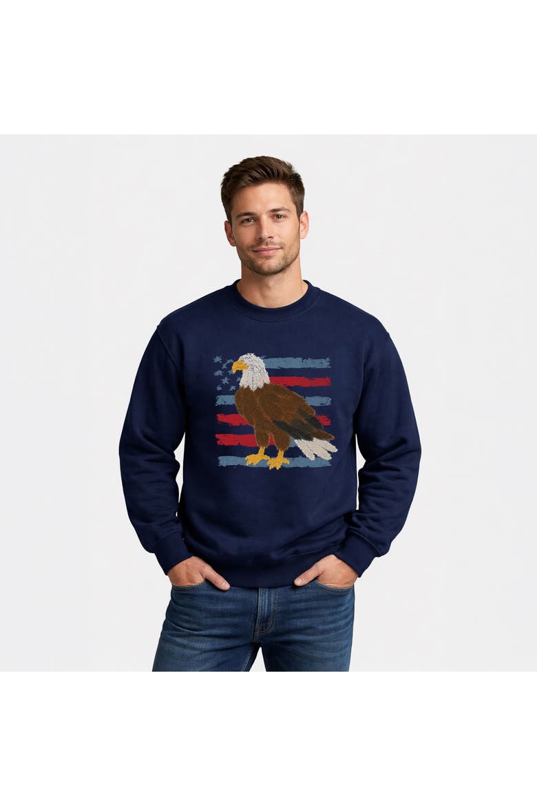 Bald Eagle Patriotic Flag Sweatshirt, Main, color, True Navy