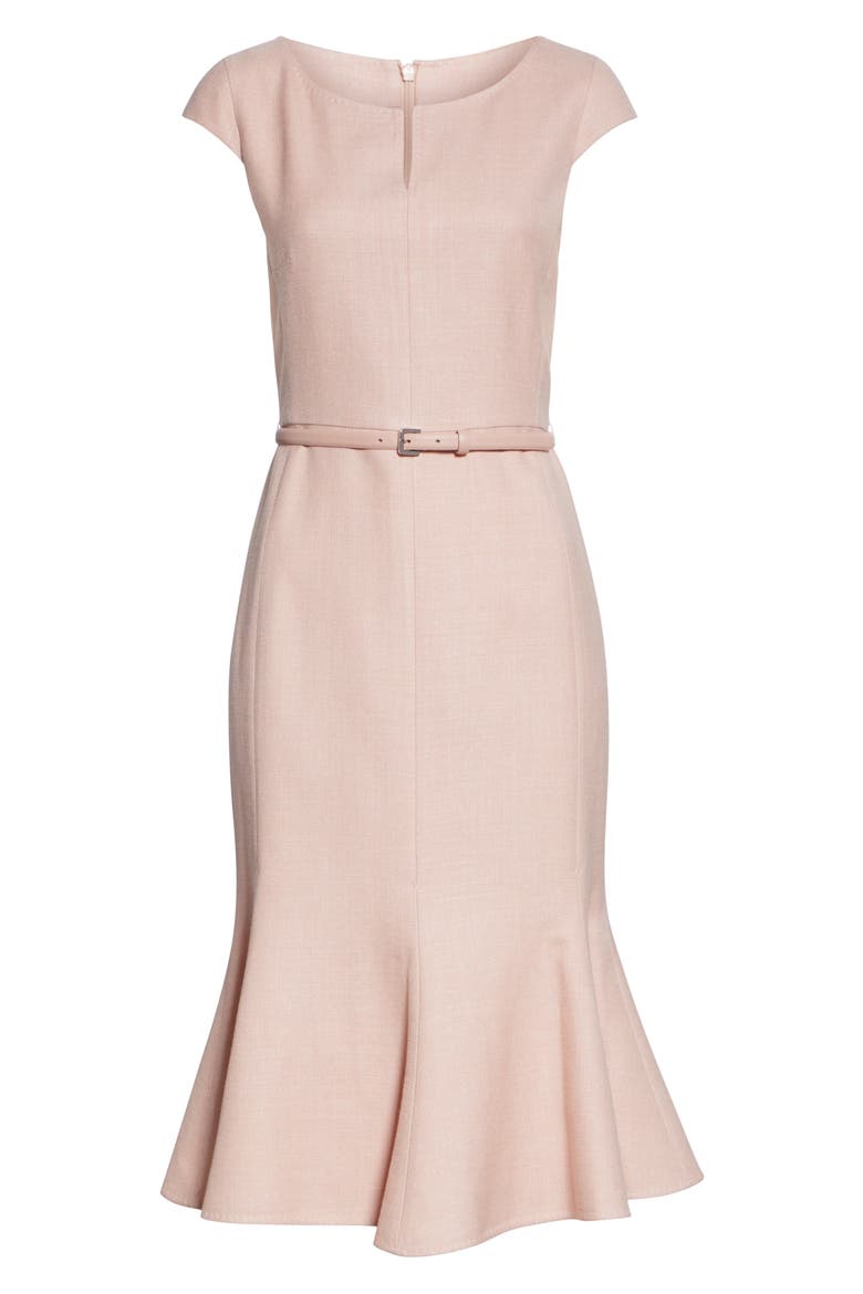 Otaria Flounce Hem Silk, Linen & Wool Dress, Alternate, color, PINK