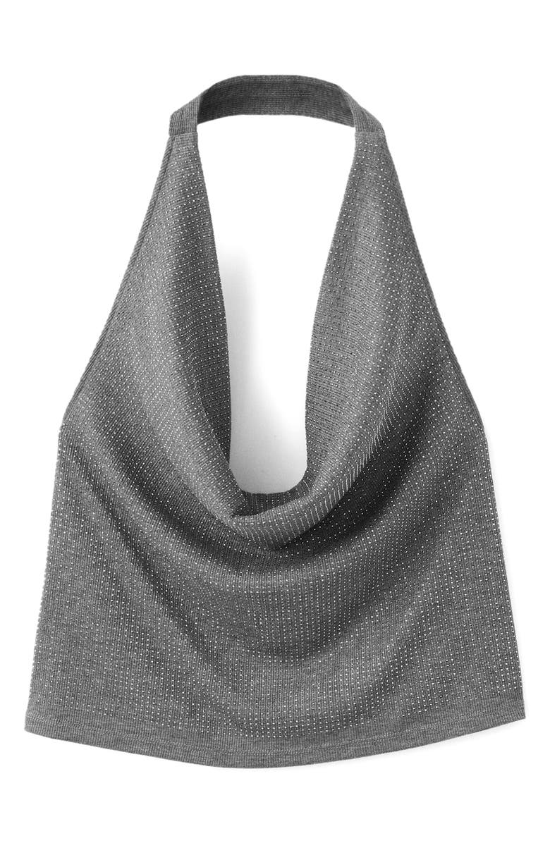 MANGO Sequin Detail Halter Top, Alternate, color, Grey