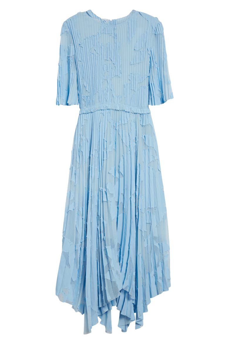 Pleated Floral Fil Coupé Dress, Alternate, color, SKY BLUE