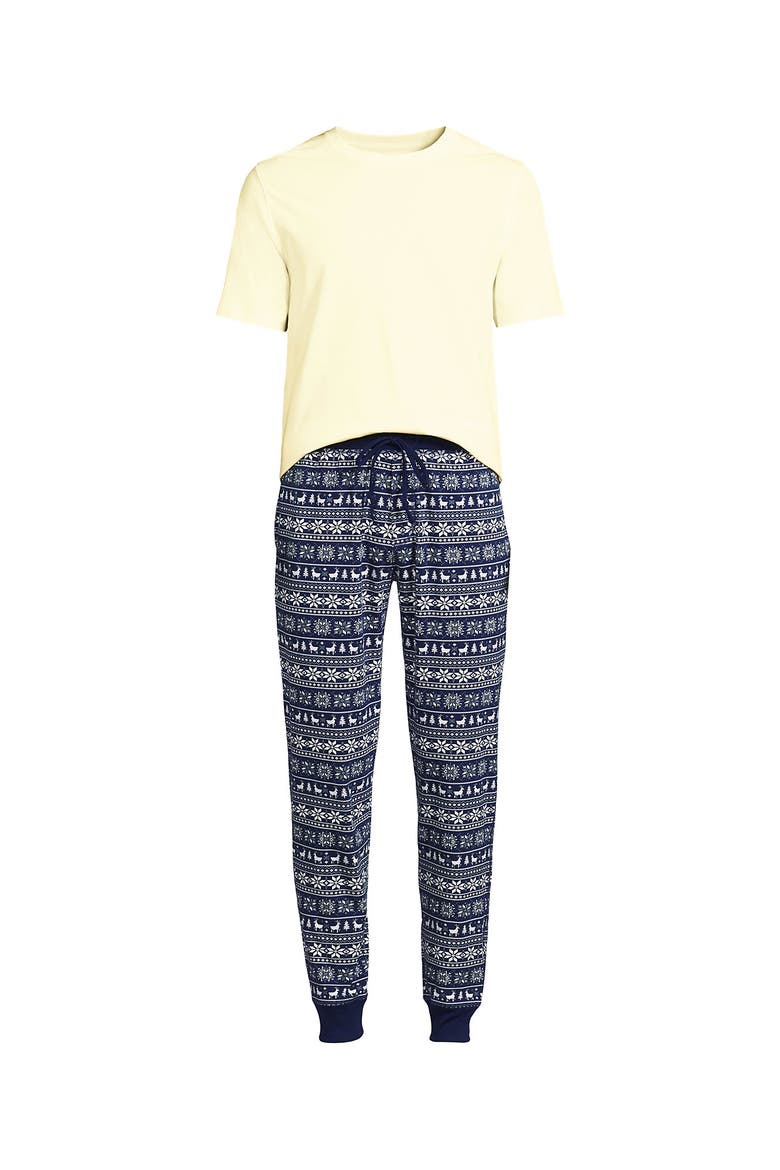 Knit Jersey Pajama Sleep Set, Alternate, color, Deep Sea Deer Fairisle