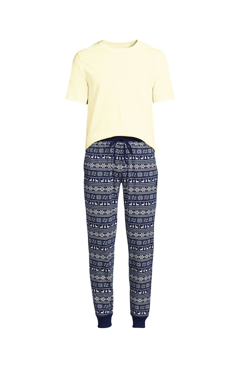 Lands' End Knit Jersey Pajama Sleep Set, Alternate, color, Deep Sea Deer Fairisle