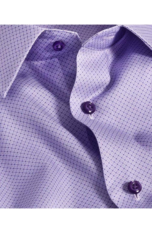 David Donahue Trim Fit Purple Geometric Print Cotton Dress Shirt In Purple
