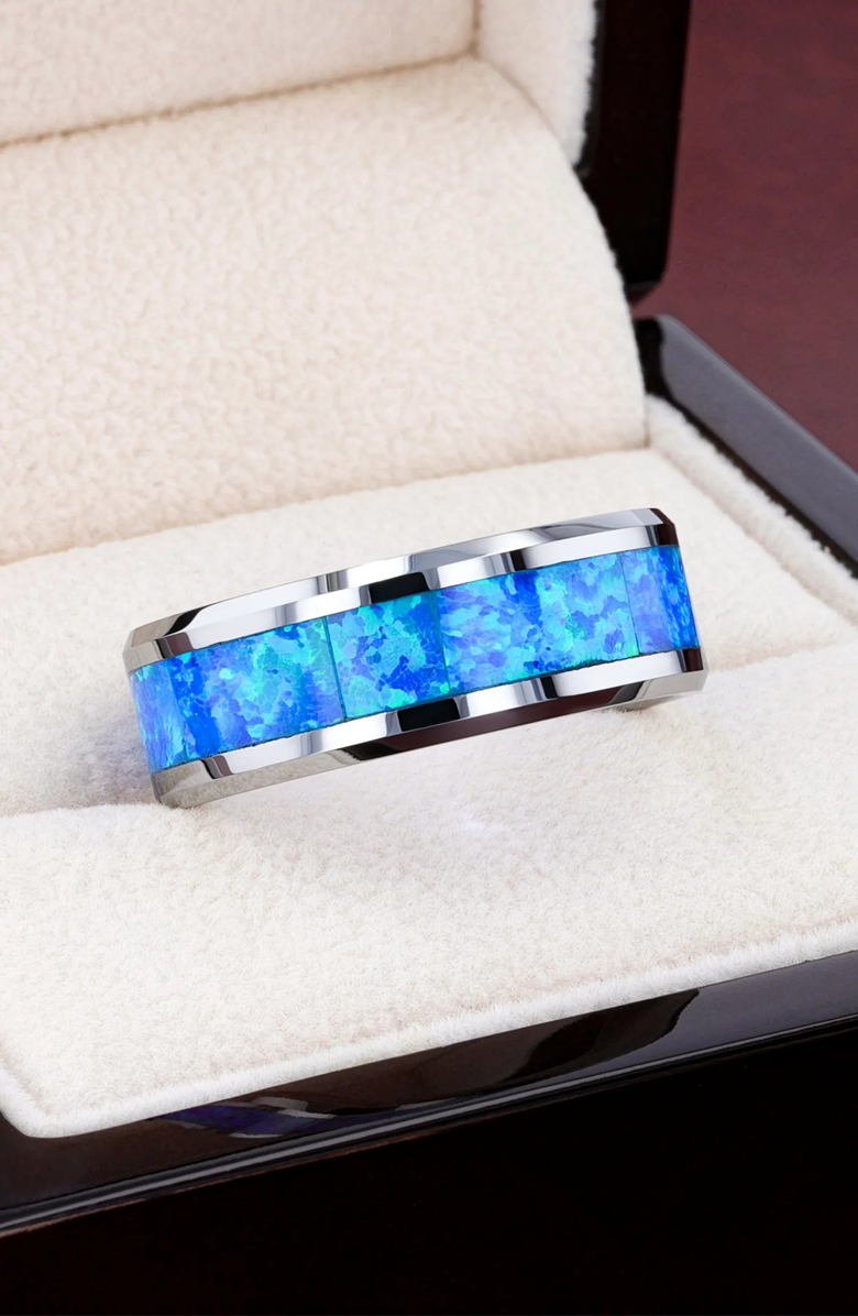Larson Jewelers Quasar Tungsten Wedding Band With Opal Inlay, Alternate, color, Blue Green Opal 10Mm